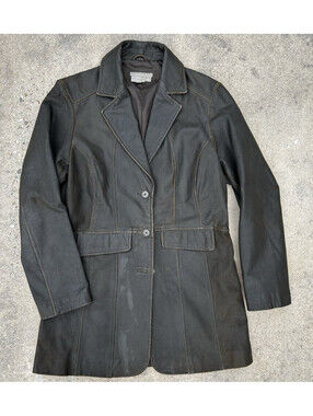 Isabella Bird Leather Jacket Size Medium Light Mark on Front Half Trench Coat